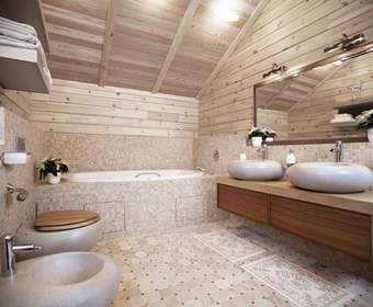 Как выполняется отделка ванной комнаты в деревянном доме?